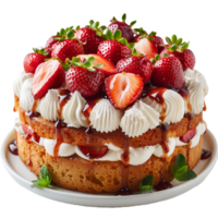 Cake with strawberries and whipped cream isolated on transparent background png