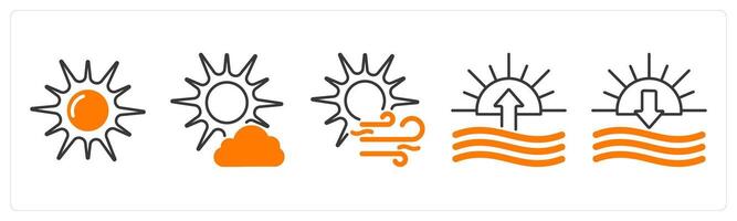 A set of 5 Weather icons as sun, little cloud, wind and sun vector