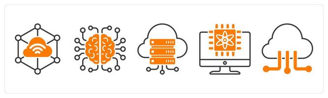 A set of 5 Technology icons as iot, artificial intelligence, cloud storage vector