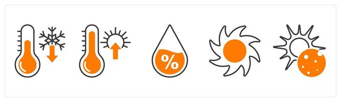 A set of 5 Weather icons as low temperature, high temperature, humidity vector