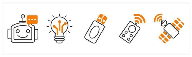 A set of 5 Technology icons as chatbot, advanced technology, pendrive vector