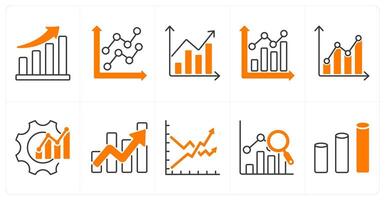 A set of 10 diagram icons as bar graph, statistic, bar graph vector