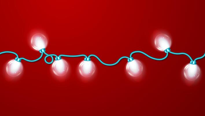Christmas light bulbs with realistic 3D design light effects, featuring lights as New Year's decorative elements.