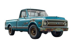 Old blue pickup truck isolated on transparent background. 3d illustration png
