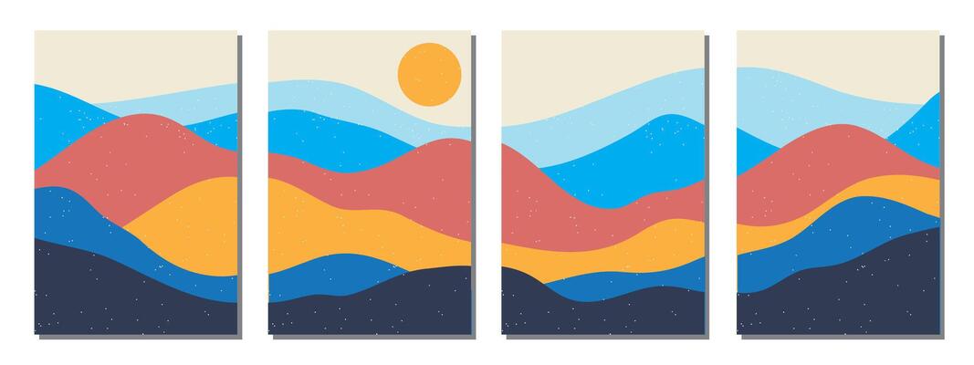 Mountain colors, translucent waves, sunset, pine trees, abstract glass shapes, modern background,
