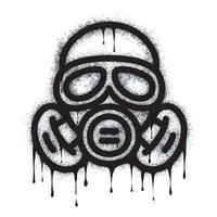 Spray Painted Graffiti Gas mask Sprayed isolated on white background. Respirator symbol graffiti with overspray in black on white. vector