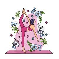 Yoga, assane pose of dancer, unity with nature cartoon vector