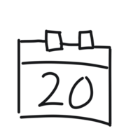 A black and white drawing of a calendar with the date 20 png
