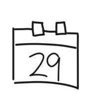 A black and white drawing of a calendar with the date 29 png