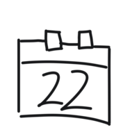 A black and white drawing of a calendar with the number 22 png