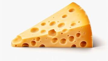 Emmental cheese triangle, Swiss cheese isolated on white background. Neural network photo