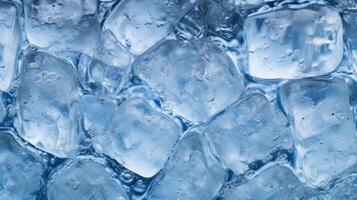 Crystal clear ice cubes as background, top view. Neural network photo