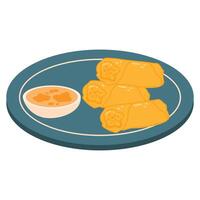 Lumpiang Shanghai, a Filipino egg roll served with sweet and sour sauce vector