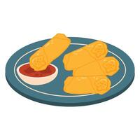 lumpiang shanghai or fried filipino spring rolls vector