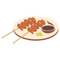 isaw grilled intestines skewered on a stick vector