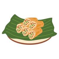 Lumpiang Shanghai, a Filipino egg roll, with Sizzling tofu vector
