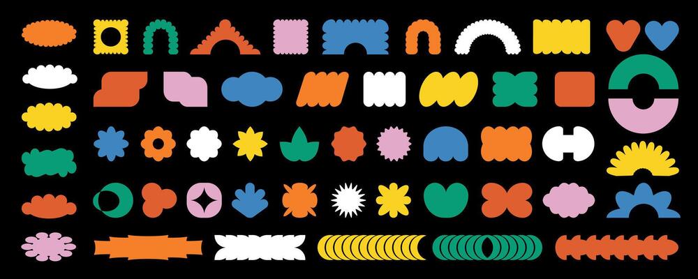 Trendy brutalism colorful Y2K shapes. Minimal abstract geometric elements, in the Bauhaus style.
