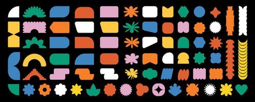 Minimal abstract geometric elements, in the Bauhaus style. Trendy brutalism colorful Y2K shapes. vector