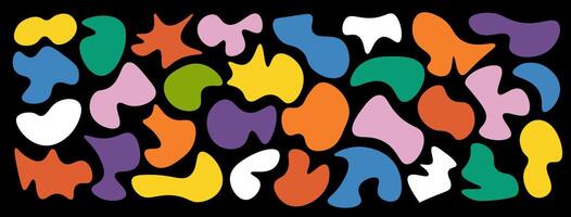 Set of liquid organic shapes, irregular shapes in bright colors, asymmetrical drops. Random deformed abstract figures. vector