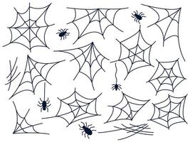 Spider web hand drawn set. vector