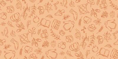 Warm cozy seamless pattern with autumn attributes and symbols vector