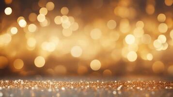 Golden glitter background with soft blur and circle light shapes. Neural network photo