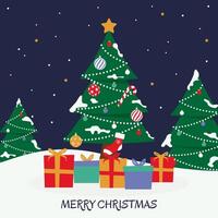 Christmas background with Christmas tree illustration in flat design vector