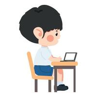 Kid boy students Using Laptop on table vector