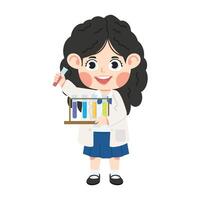 Kid student Scientist holding a tray with test tubes vector