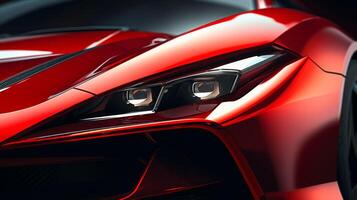Close up headlight of modern luxury red car. Neural network photo
