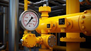 Closeup of pressure meter on natural gas pipeline. Neural network photo