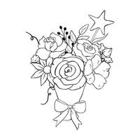 A Beautiful and Vibrant Floral Bouquet with an EyeCatching Star Decoration for Coloring Fun. Illustration vector