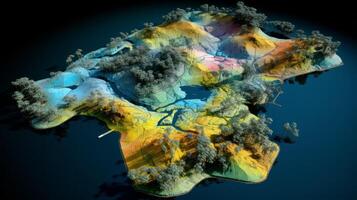 DEM digital elevation model. GIS lidar product made after proccesing aerial pictures taken from a drone by mapping. Neural network photo