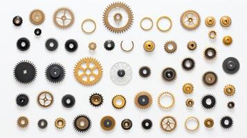 A huge collection of random industrial metal objects isolated on a white background. Neural network photo