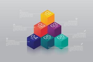 6 color cube infographic template vector