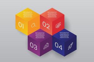 4 color cube infographic template vector