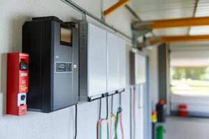 Concept of an alternative energy storage system using batteries for home photo