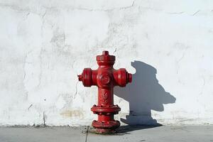 fire hydrant on white wall, close up photo