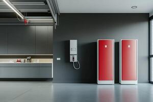 Concept of an alternative energy storage system using batteries for home photo