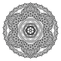 A black and white circular design with a flower in the center png