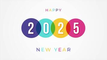 Happy New Year 2025 motion with multi color circle illustration on isolated background video