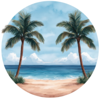 Beach scene with palm trees and ocean view png