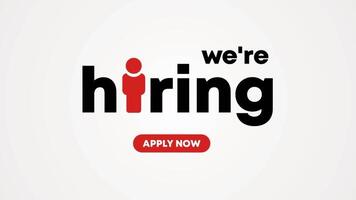 Animated text We're Hiring. We are hiring join to the team announcement. Hiring recruitment open vacancy design. 2D animation with a red theme. video