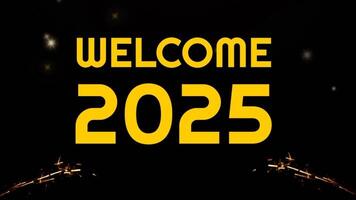 Welcome 2024. Number 2025 on a dark night background with a flashlight. Welcome 2025 with glitter gold text color video