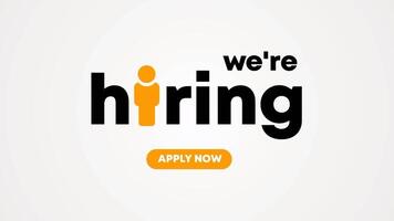 Animated text We're Hiring. We are hiring join to the team announcement. Hiring recruitment open vacancy design. 2D animation with a yellow theme video