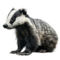 A Close-Up of a Sitting Badger with Black and White Fur png