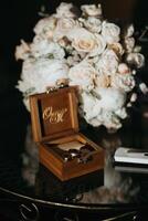 A wooden box with the initials C photo