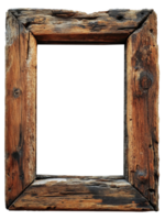 Rustic wooden frame resting on a dark wood background with varying grain patterns png
