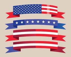 Three american flags with ribbons on a beige background vector