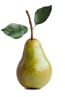 A fresh pear with green leaves displayed elegantly against a neutral background png